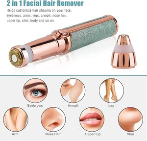 2 In 1 Flawless Facial Hair Remover | Rechargeable Waterproof Shaver With Led Light For Eyebrow Upper Lip Chin Armpit